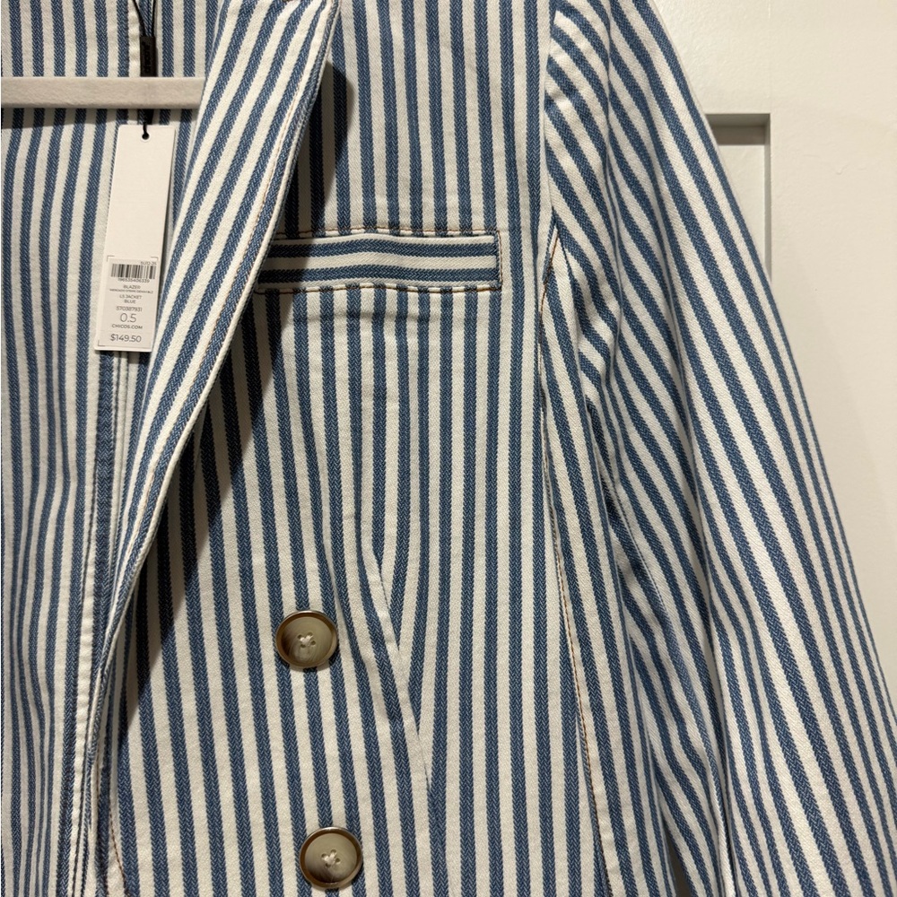 Chicos Striped Open Front
Denim Jacket.  Size 0.5 (U.S 6) - Picture 6 of 11